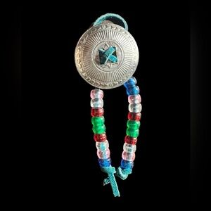 Vintage Handmade Native American Inspired Keychain on leather cord